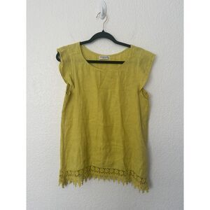 Terzo Millennio 100% Linen Crochet Lace Hem Tunic Lagenlook Top Italy Pickle S